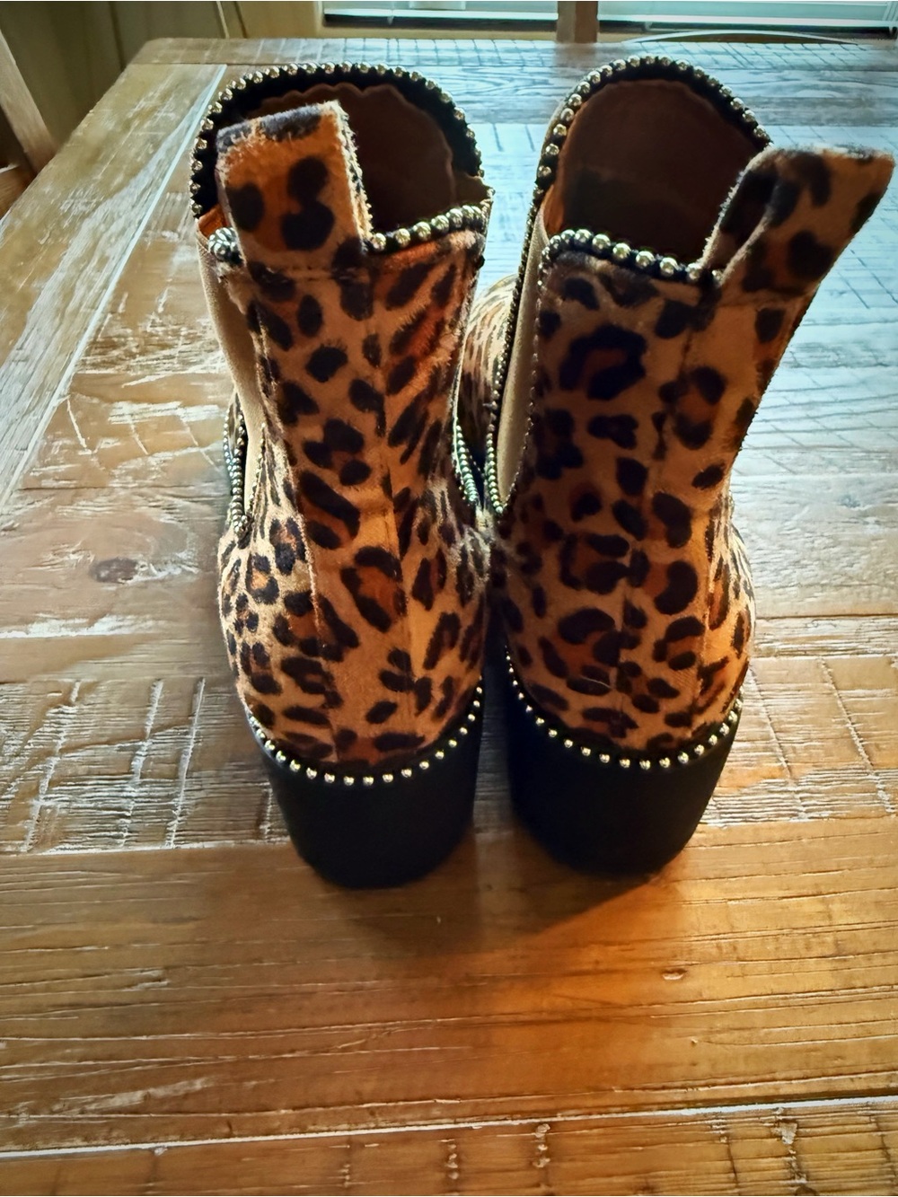 Leopard Print Chelsea Ankle Boots with Studded Trim - Brown - Picture 4 of 5